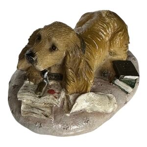 Dog Mate Reading Puppy Cocker Spaniel Figurine Books Scholar Dog Resin Statue 4"